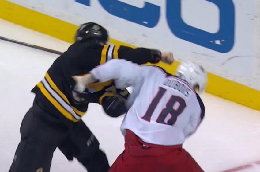 Bruins rookie McAvoy gives Pierre-Luc Dubois a beating.