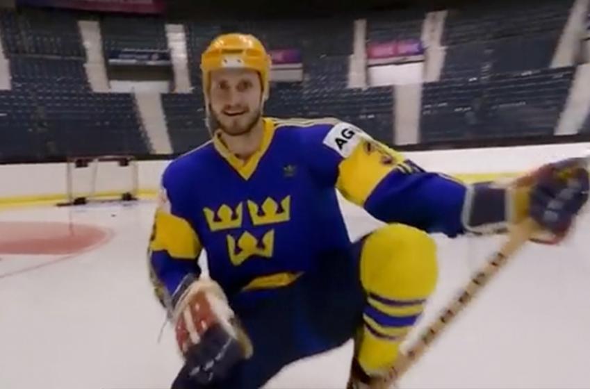Coyotes’ Ekman Larsson tries out 80’s hockey gear