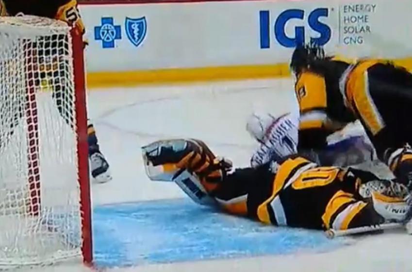 Breaking: Matt Murray goes down after questionable hit from Gallagher