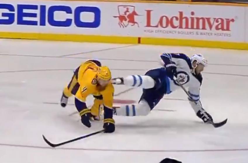 ICYMI: Preds' key defenseman takes a skate to the face, right under the eye