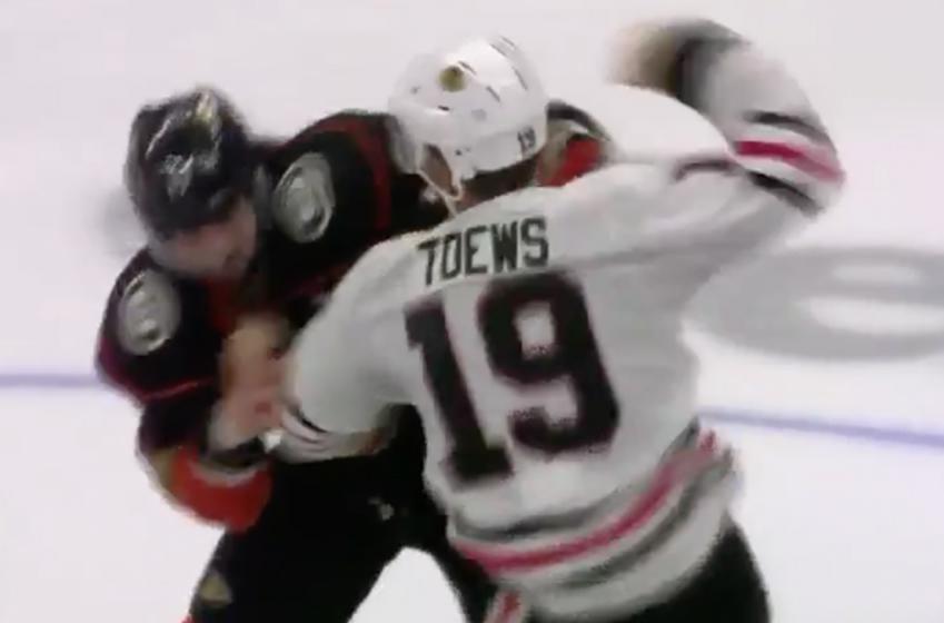Kesler and Toews drop the gloves off the opening face-off