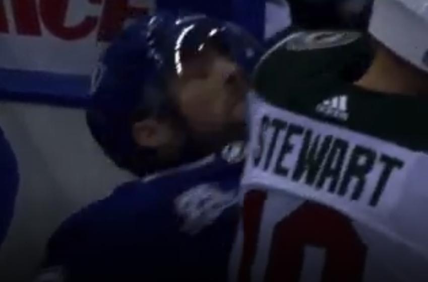 Stewart casually knocks out Lightning forward with punch to the face while he's not paying attention, tries to act innocent