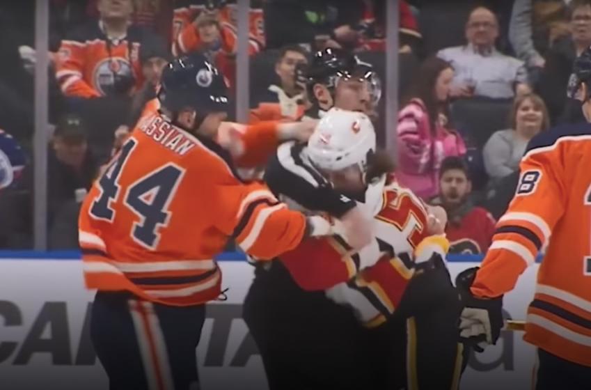 Kassian gets into fight, refs intervene while punches are still being thrown, so he gets kicked out of the game